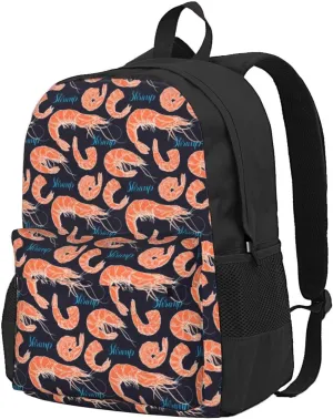Shrimp Pattern Sea Food Backpack for Women Men Worker Teacher Business Travel Backpacks Shoulders Bag Daypack Bookbag with Mesh Pockets