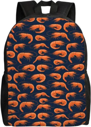 Shrimp Pattern Sea Food Backpack for Women Men Worker Teacher Business Travel Backpacks Shoulders Bag Daypack Bookbag with Mesh Pockets