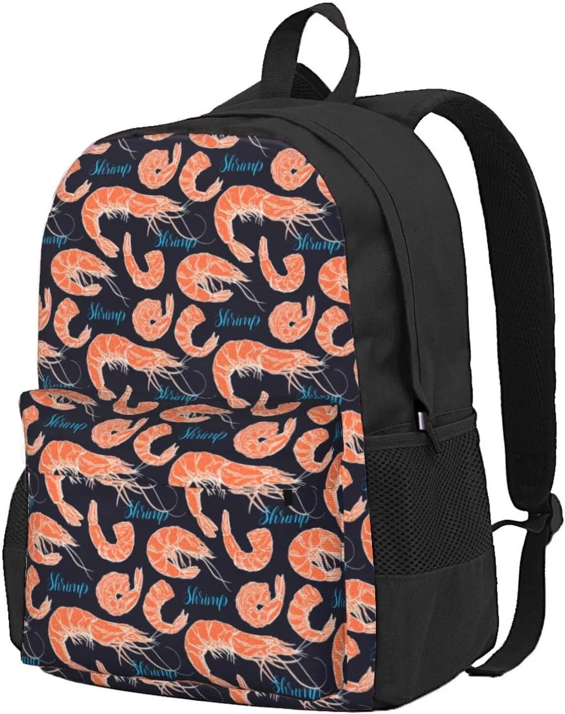 Shrimp Pattern Sea Food Backpack for Women Men Worker Teacher Business Travel Backpacks Shoulders Bag Daypack Bookbag with Mesh Pockets