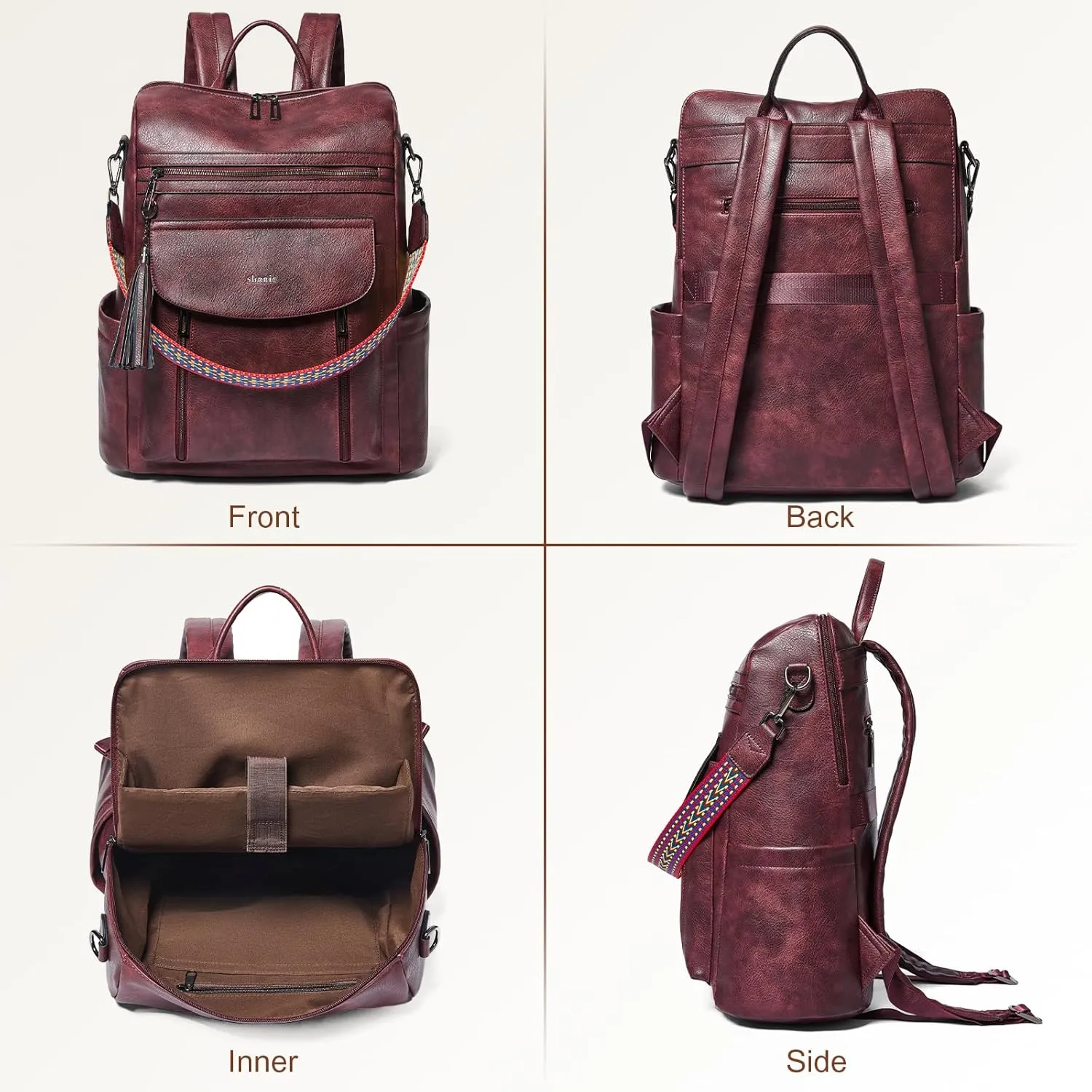 Shrrie Laptop Backpack for Women 15.6 inch,Travel Leather Backpack Purse Nurse Teacher Carry on Backpack Computer Bag,Professional Water-Resistant College Business Work Casual Daypack,Two-tone Maroon