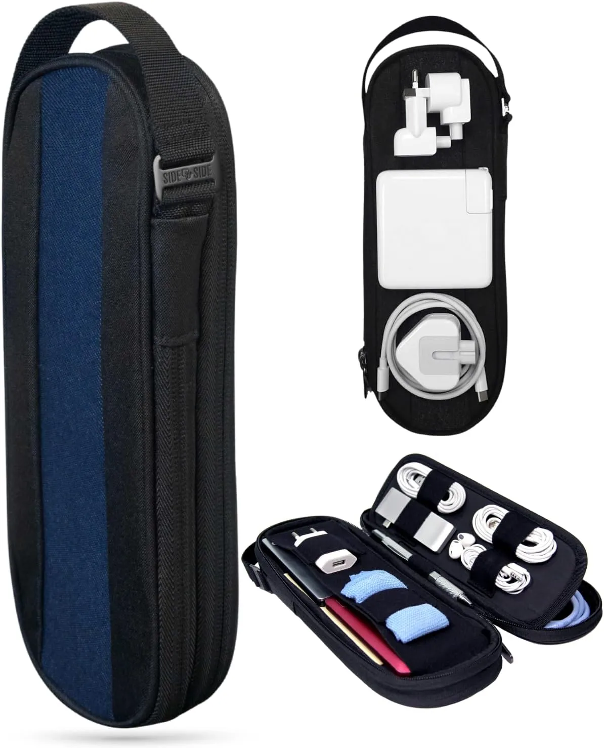 Side by Side Slim Tech Pouch. Electronics Organizer Travel Case for Cables & Cord. Laptop Charger Bag for MacBook Accessories & Backpack. Gift for Men & Women on Road Trips.