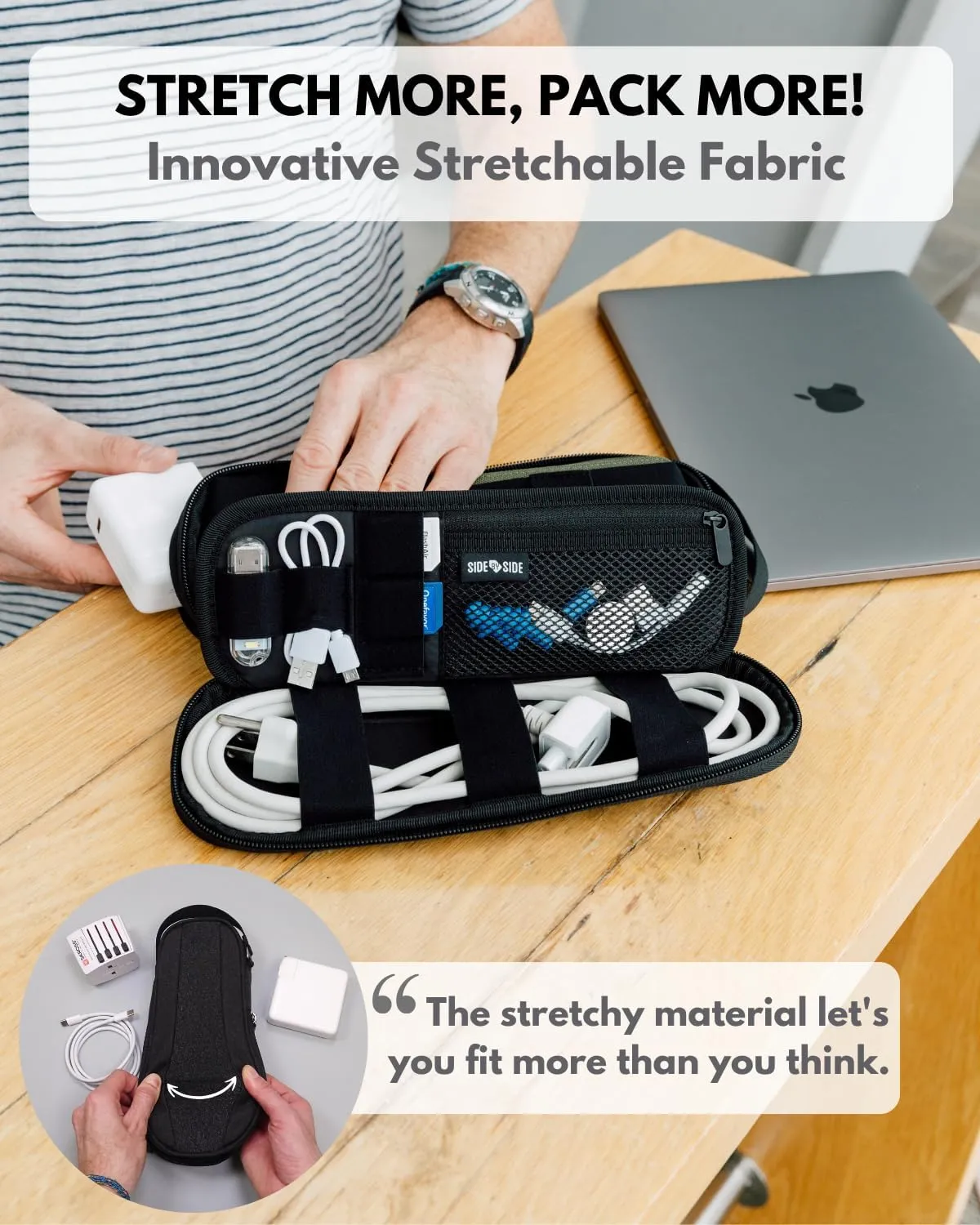 Side by Side Slim Tech Pouch. Electronics Organizer Travel Case for Cables & Cord. Laptop Charger Bag for MacBook Accessories & Backpack. Gift for Men & Women on Road Trips.