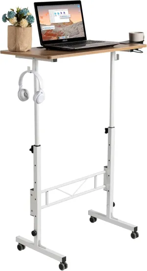 SIDUCAL Portable Standing Desk Adjustable Height, Mobile Stand Up Desk with Wheels, Small Computer Desk for Walking Pad, Rolling Desk for Standing or Sitting, Vintage Oak
