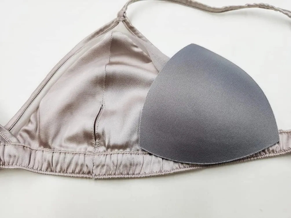 SilRiver Women's Satin Triangle Bralette Tops Silk Wirefree Bra mesh Cami Bra with Removable Pads