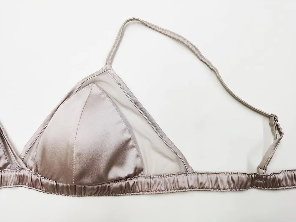 SilRiver Women's Satin Triangle Bralette Tops Silk Wirefree Bra mesh Cami Bra with Removable Pads