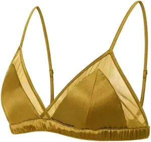 SilRiver Women's Satin Triangle Bralette Tops Silk Wirefree Bra mesh Cami Bra with Removable Pads