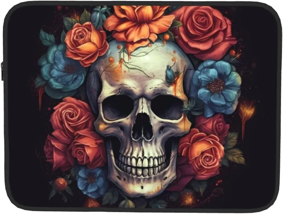 Skull Surrounded by Flowers Laptop Sleeve Bag 12 Inch Waterproof Shockproof Laptop Case Bag Lightweight Tablet Travel Cover Computer Skin Bag Tablet Carrying Case