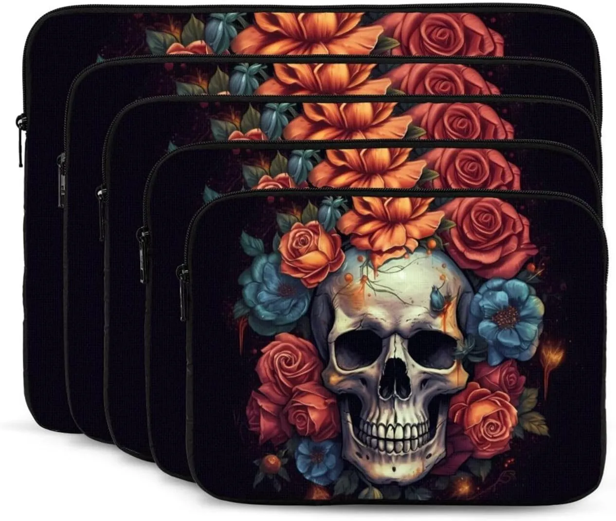 Skull Surrounded by Flowers Laptop Sleeve Bag 12 Inch Waterproof Shockproof Laptop Case Bag Lightweight Tablet Travel Cover Computer Skin Bag Tablet Carrying Case