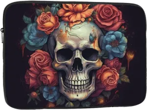 Skull Surrounded by Flowers Laptop Sleeve Bag 12 Inch Waterproof Shockproof Laptop Case Bag Lightweight Tablet Travel Cover Computer Skin Bag Tablet Carrying Case