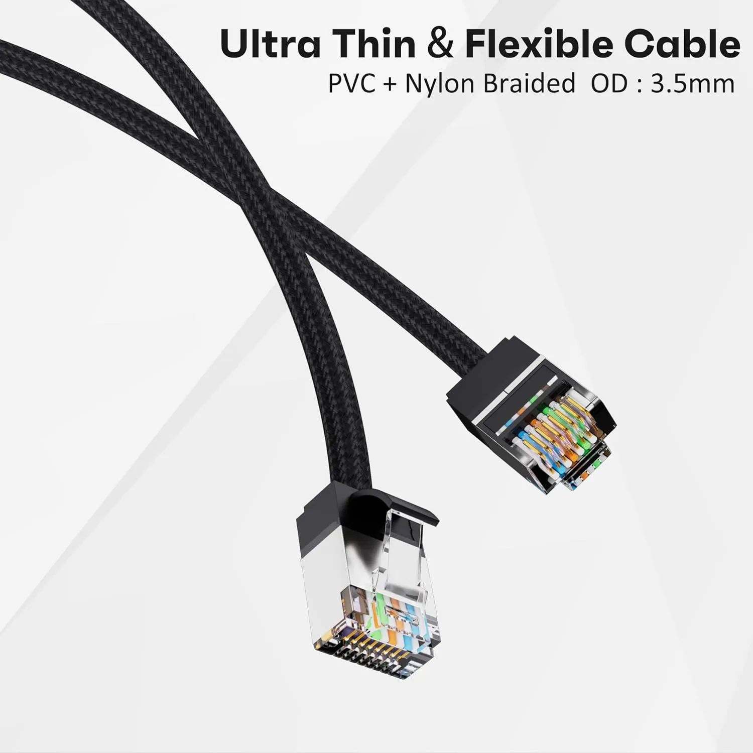 Slim CAT6 Ethernet Cable 6 FT (10-Pack), Snagless Cat 6 Patch Cable, Nylon Braided, 1Gbps, Internet Network Cables, Ultra Slim Cat6 Cables, UTP, Black Cables -10 Pack