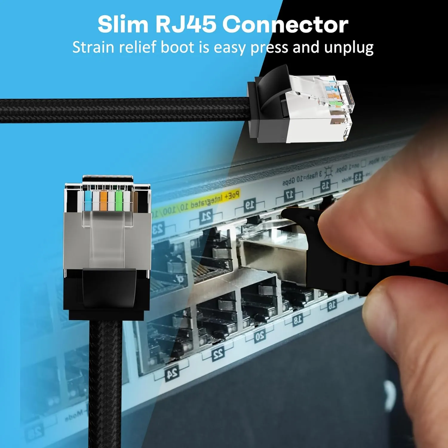 Slim CAT6 Ethernet Cable 6 FT (10-Pack), Snagless Cat 6 Patch Cable, Nylon Braided, 1Gbps, Internet Network Cables, Ultra Slim Cat6 Cables, UTP, Black Cables -10 Pack
