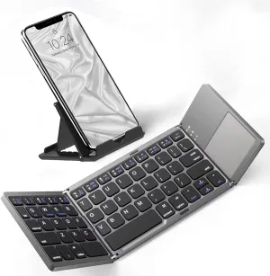 Slim Foldable Wireless Keyboard Compatible with Kurio Ultra 2 with TOUCHPAD Mouse Fully Universal Providing 48H Use, 560 Days Standby, Portable, Compact, Tri-Fold, Rechargeable!