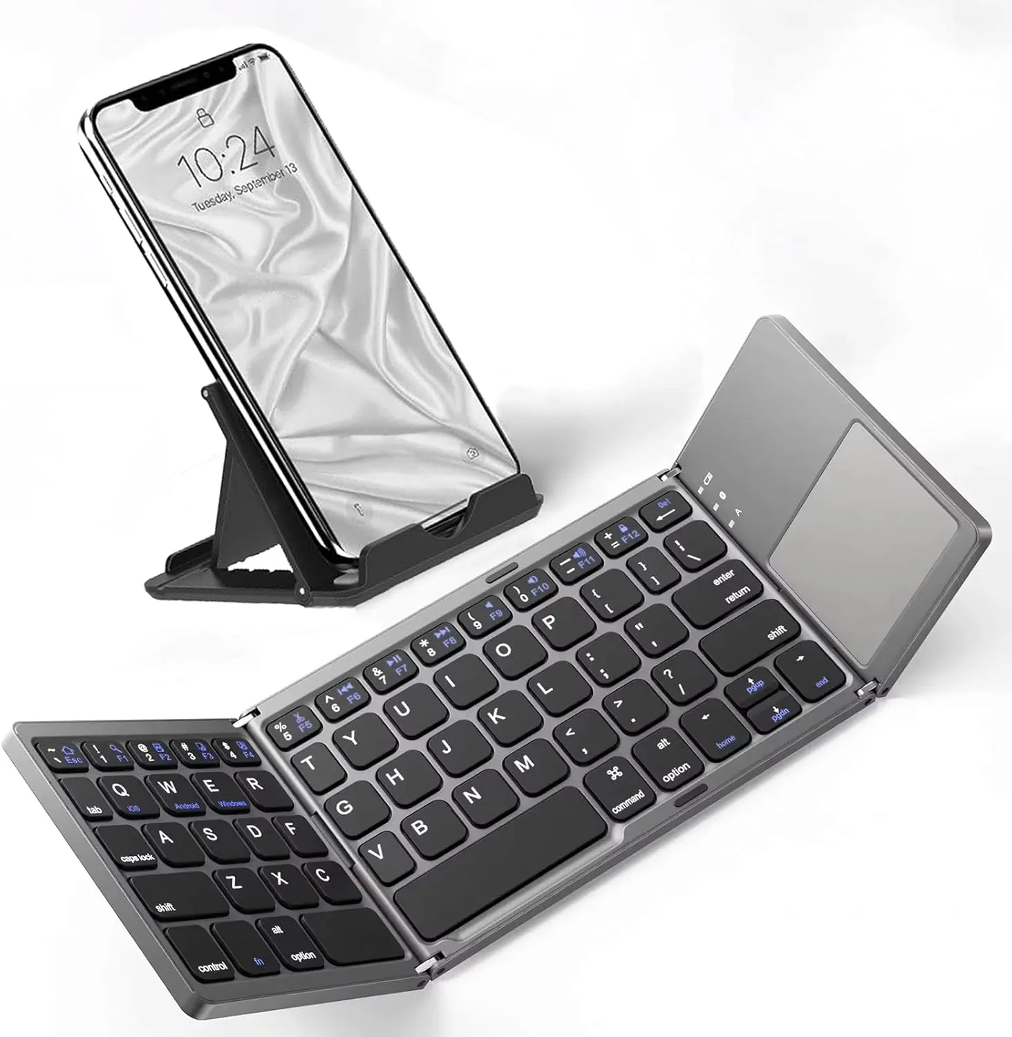 Slim Foldable Wireless Keyboard Compatible with Kurio Ultra 2 with TOUCHPAD Mouse Fully Universal Providing 48H Use, 560 Days Standby, Portable, Compact, Tri-Fold, Rechargeable!
