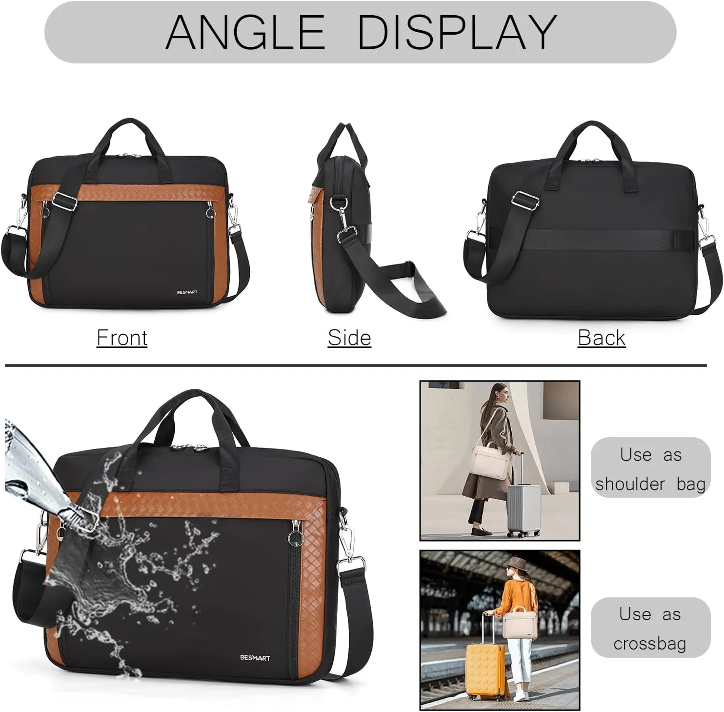 Slim Laptop Bag 15.6/17.3 Inch Laptop Briefcase for Women, Elegant Waterproof Shoulder Bags, Computer Messenger Bag