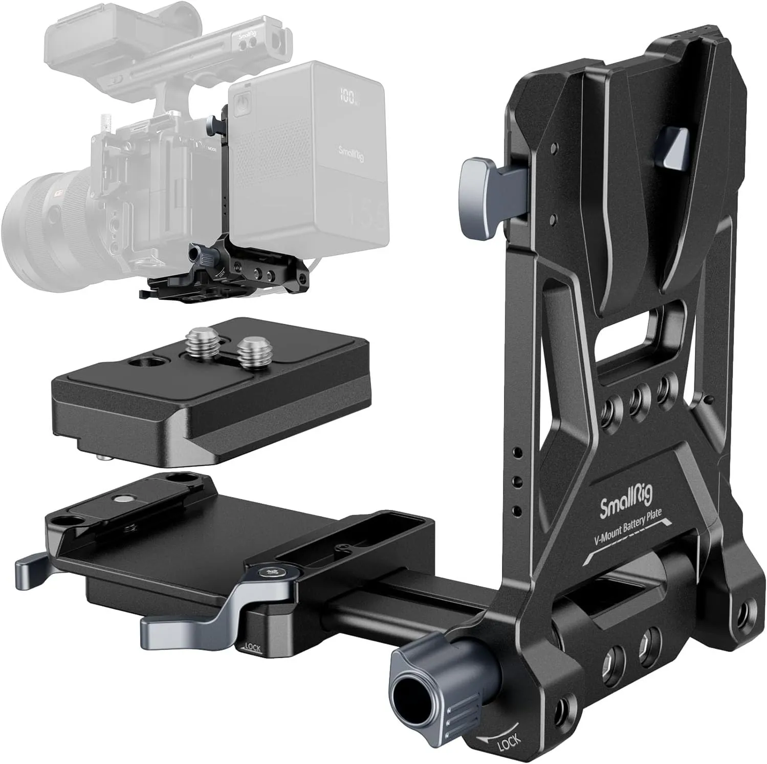 SMALLRIG Foldable V Mount Battery Plate, Tool-Free, All-in One Mounting Solution for Mirrorless/DSLR Cameras, with Modular Plate for Arca, Compact Camera Video Rig, for NEEWER V Mount Battery PS099E