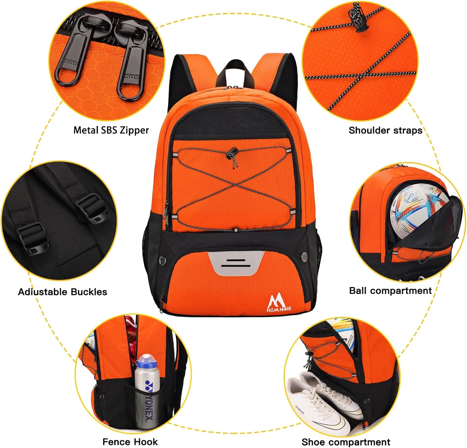 Soccer Bag-Soccer Backpack&Backpack for & Football Volleyball & Basketball,with Ball Compartment and Separate Cleat