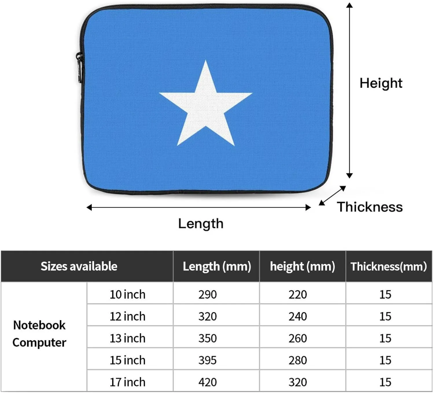 Somali Flag Pattern Shockproof Portable Laptop 15 inch Sleeve Bag for Men and Women - Ideal for Business Travel, School, and Daily Use
