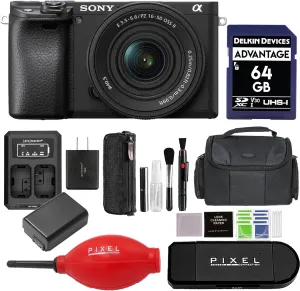 Sony a6400 Mirrorless Camera with 16-50mm f/3.5-5.6 II Lens and 64GB SD Card   Card Reader   Gadget Bag   More | Sony a6400, ILCE6400KB