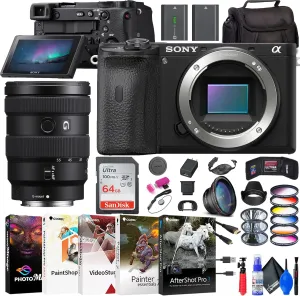 Sony a6600 Mirrorless Camera (ILCE6600/B)   Sony E 16-55mm Lens (SEL1655G)   Filter Kit   Wide Angle Lens   Color Filter Kit   Bag   NP-FZ100 Compatible Battery   64GB Card   More (Renewed)