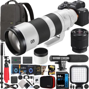 Sony a7 IV Full Frame Mirrorless Camera Body with 2 Lens Kit FE 200-600mm F5.6-6.3 G OSS   28-70mm ILCE-7M4K/B   SEL200600G Bundle w/Deco Gear Backpack   Monopod   Extra Battery, LED and Accessories
