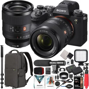 Sony Alpha 1 Full Frame Mirrorless Camera Body   35mm F1.4 GM G Master FE Wide Angle Lens SEL35F14GM ILCE-1/B Bundle with Deco Gear Backpack   Microphone   LED   Monopod and Accessories Kit