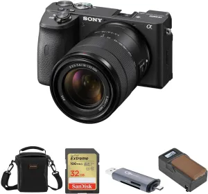 Sony Alpha a6600 Mirrorless Interchangeable Lens Digital Camera with 18-135mm Lens - Bundle with Shoulder Bag, 32GB SD Card, Card Reader, Extra Battery, Charger