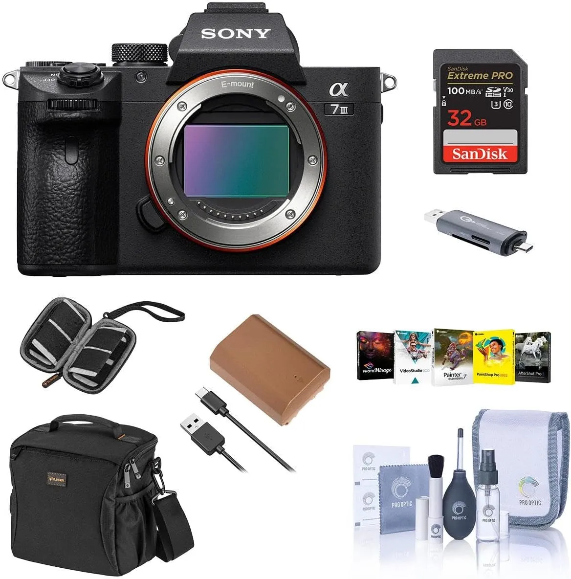 Sony Alpha a7 III Mirrorless Digital Camera - Bundle with Shoulder Bag, 32GB SD Card, Cleaning Kit, Card Reader, SD Card Case, Corel PC Software Kit, Extra Battery