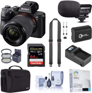 Sony Alpha a7 III Mirrorless Digital Camera with FE 28-70mm Lens - Bundle with Shoulder Bag, 64GB SD Card, Extra Battery, Charger, Cleaning Kit, Mic, Screen Protector, Strap, 55mm Filter Kit