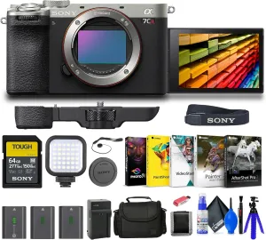Sony Alpha a7CR Full-Frame Compact Mirrorless Camera (Silver) (ILCE-7CR/S)   64GB Memory Card   Bag   2 x NP-FZ100 Compatible Battery   External Charger   Card Reader   LED Light   More (Renewed)