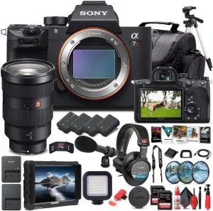 Sony Alpha a7R IV Mirrorless Digital Camera (Body Only) (ILCE7RM4/B)   Sony FE 24-70mm Lens   4K Monitor   Pro Headphones   Pro Mic   2 x 64GB Memory Card   3 x NP-FZ-100 Battery   More (Renewed)