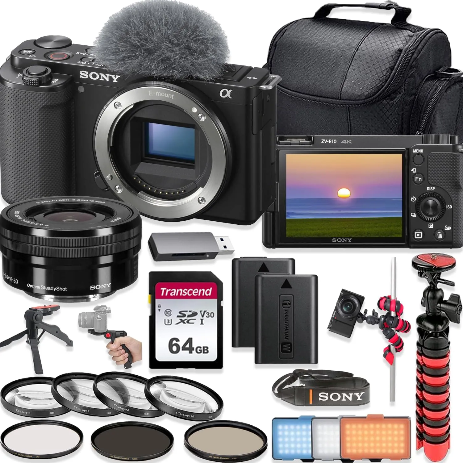 Sony ZV-E10 24.2MP 4K Video Recording Vlogging Mirrorless Camera with Sony E PZ 16-50mm f/3.5-5.6 OSS Lens (Black) 64GB Memory Shoulder Bag Deluxe Accessory Bundle (Renewed)