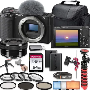 Sony ZV-E10 24.2MP 4K Video Recording Vlogging Mirrorless Camera with Sony E PZ 16-50mm f/3.5-5.6 OSS Lens (Black) 64GB Memory Shoulder Bag Deluxe Accessory Bundle (Renewed)