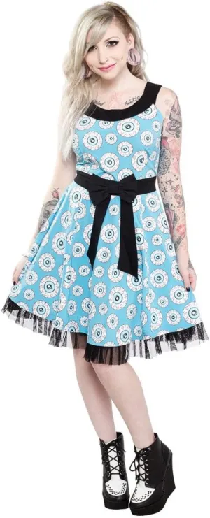 Sourpuss Aqua Blue & Black Eye Wanna Dance Dress from Clothing