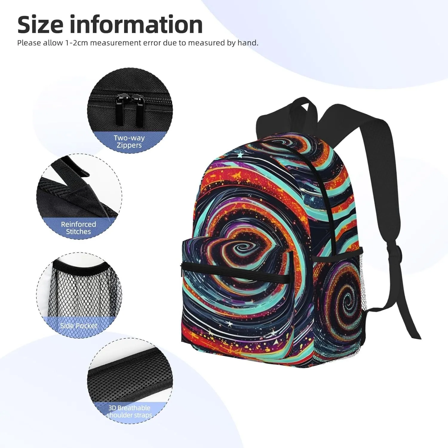 Space Spiral Cosmic Backpack Cute Print Bookbag Women Travel Casual Water-resistant Backpack Travel Bag bags