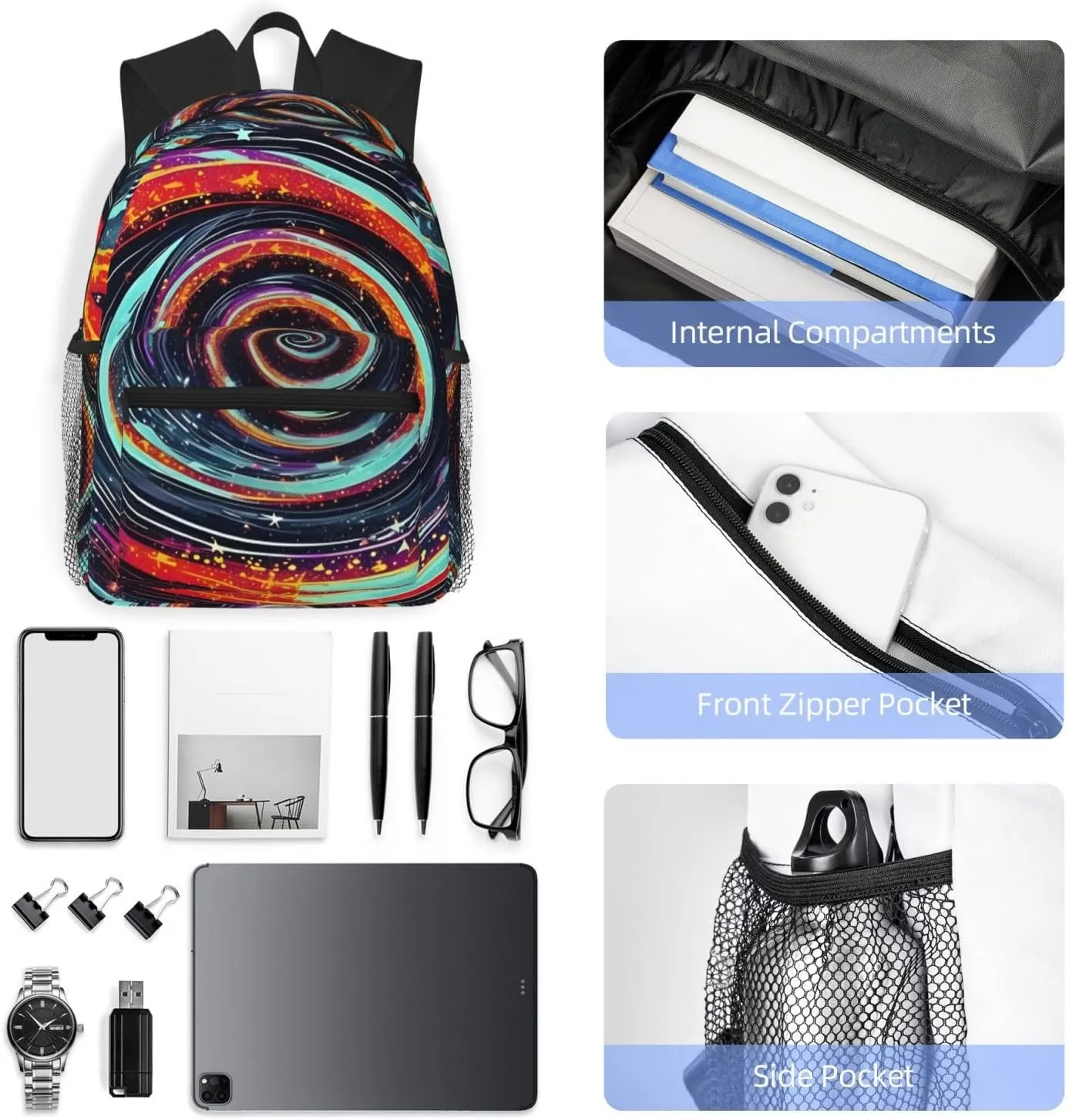 Space Spiral Cosmic Backpack Cute Print Bookbag Women Travel Casual Water-resistant Backpack Travel Bag bags