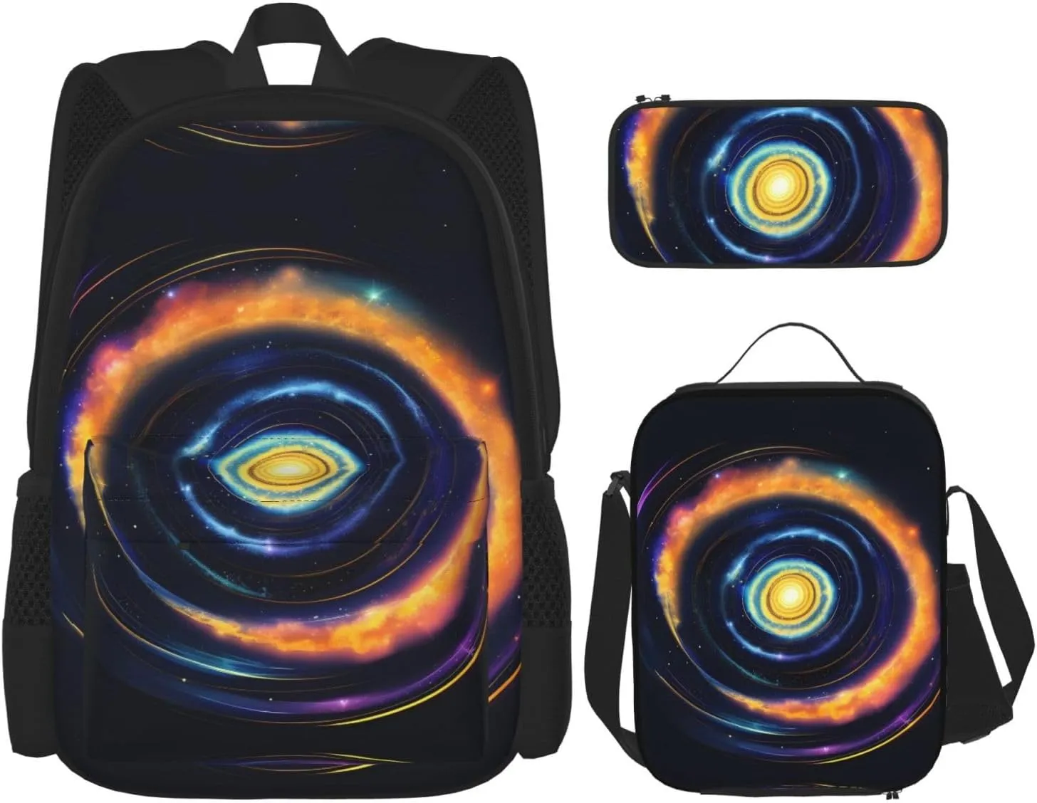 Space Spiral Cosmic Energy Print Travel Backpack For Women 3-Piece Set With Insulated Lunch Box,For Outdoor Travel