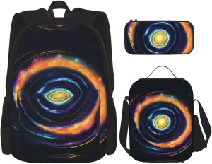 Space Spiral Cosmic Energy Print Travel Backpack For Women 3-Piece Set With Insulated Lunch Box,For Outdoor Travel