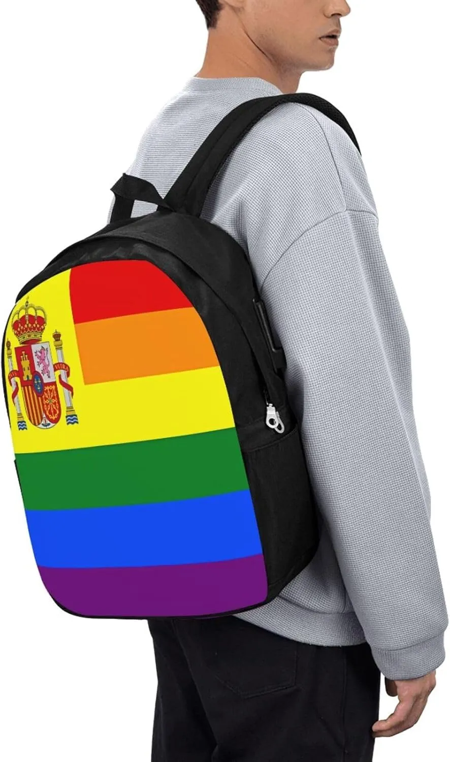Spain Spanish Espana LGBT Gay Pride Rainbow Flag Laptop Backpacks Travel Backpack Casual Business Daypack Sport Rucksack Computer Bag Fits up to 17 Inch Notebook with USB Port