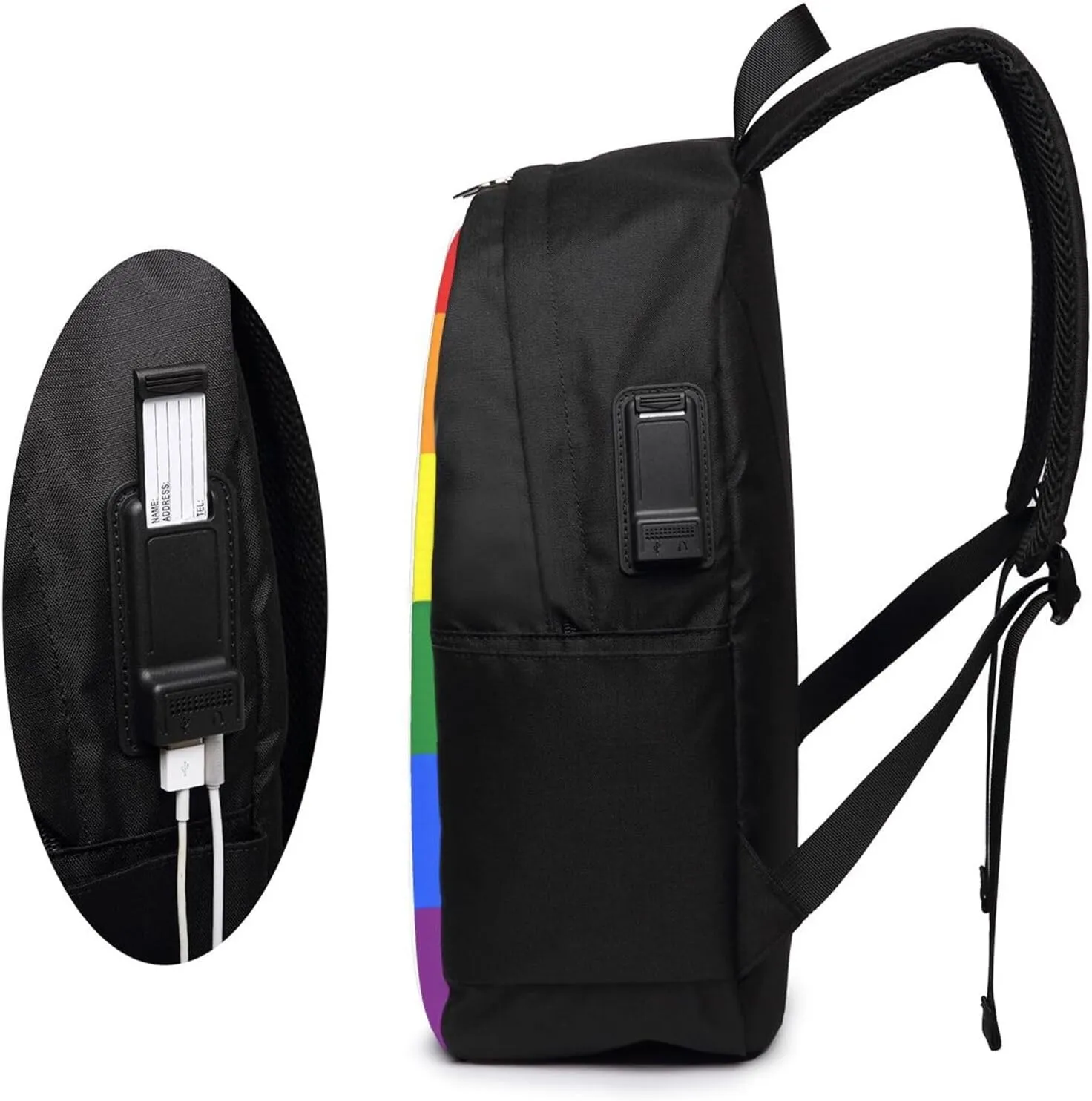 Spain Spanish Espana LGBT Gay Pride Rainbow Flag Laptop Backpacks Travel Backpack Casual Business Daypack Sport Rucksack Computer Bag Fits up to 17 Inch Notebook with USB Port