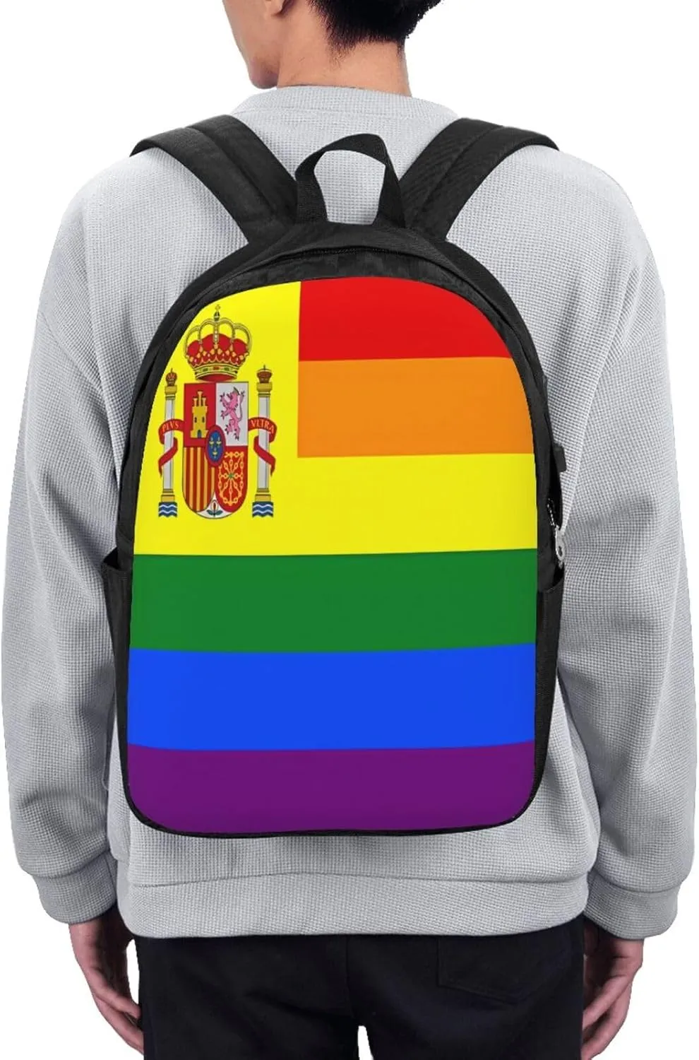 Spain Spanish Espana LGBT Gay Pride Rainbow Flag Laptop Backpacks Travel Backpack Casual Business Daypack Sport Rucksack Computer Bag Fits up to 17 Inch Notebook with USB Port