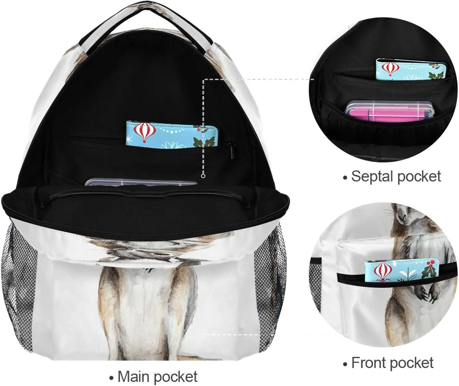 Sport Backpack for Unisex Adult Waterproof Carry On Backpacks with Chest Strap for College Work Aesthetic Macropodidae White