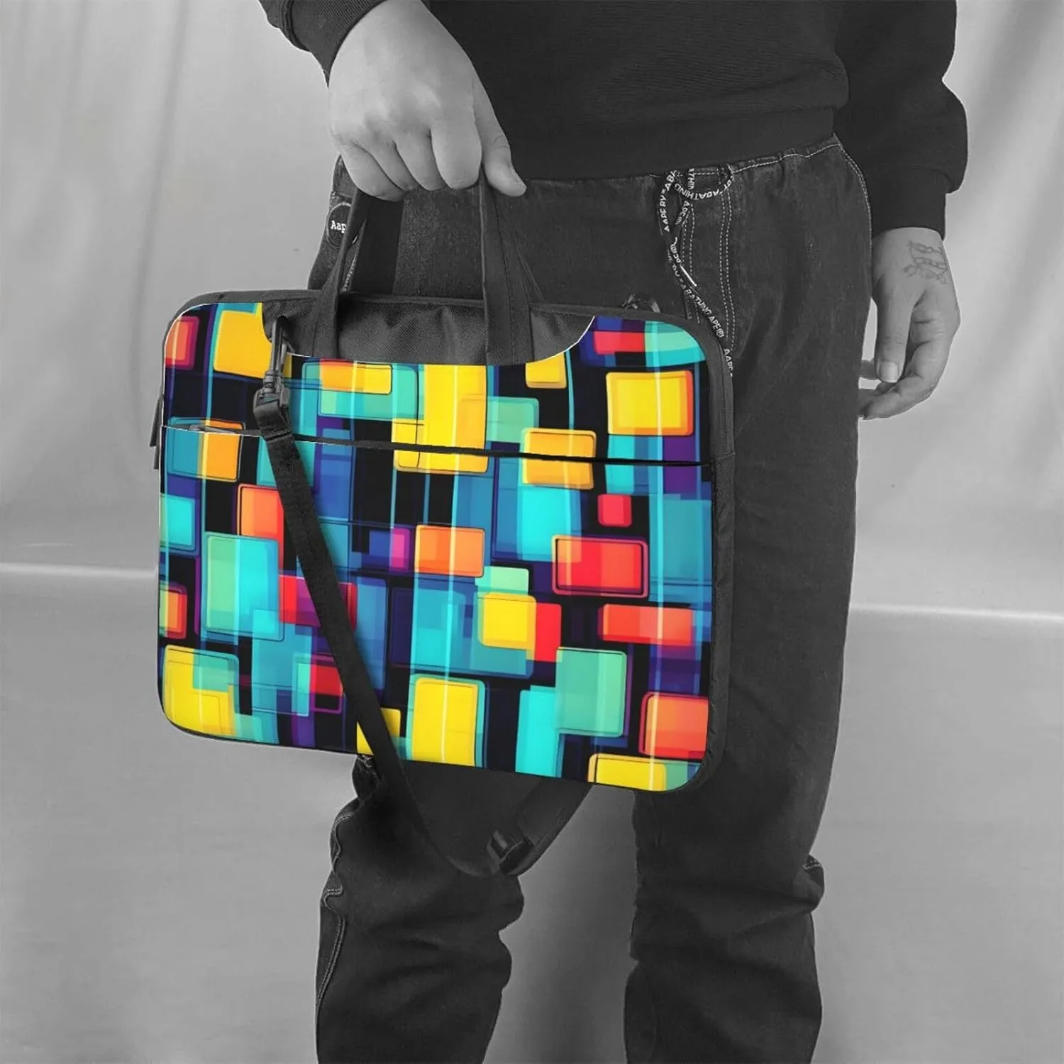 Square Geometry Diagram Laptop Shoulder Bag, Ultra Slim And Portable, With Padded Shoulder Strap And Handleã€‚