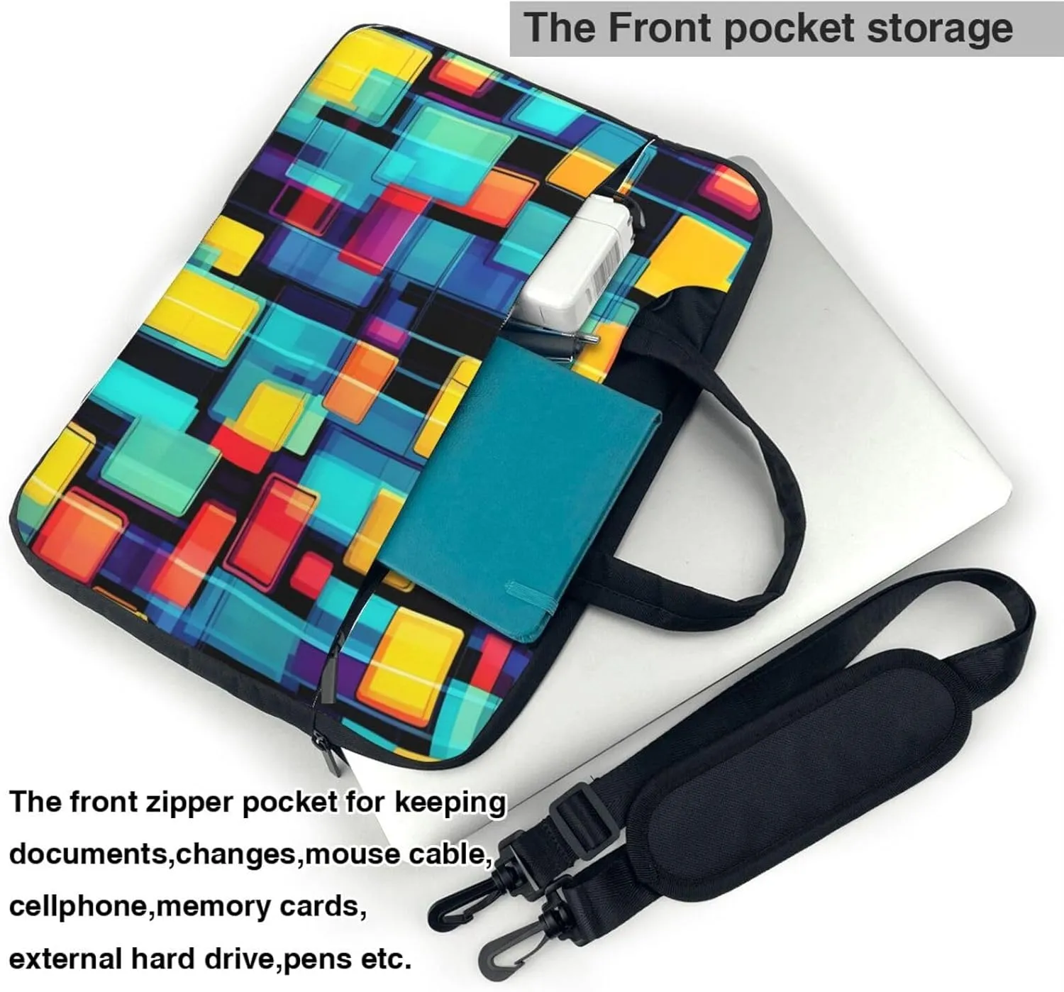 Square Geometry Diagram Laptop Shoulder Bag, Ultra Slim And Portable, With Padded Shoulder Strap And Handleã€‚