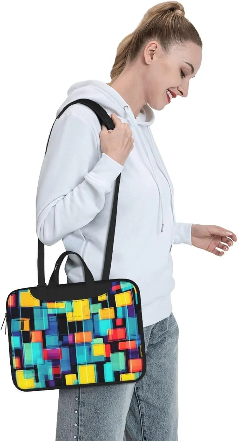 Square Geometry Diagram Laptop Shoulder Bag, Ultra Slim And Portable, With Padded Shoulder Strap And Handleã€‚