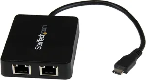 StarTech.com USB C to Dual Port Gigabit Ethernet Adapter with USB 3.0 (Type-A) Port - USB Type-C Gigabit Network Adapter - Black