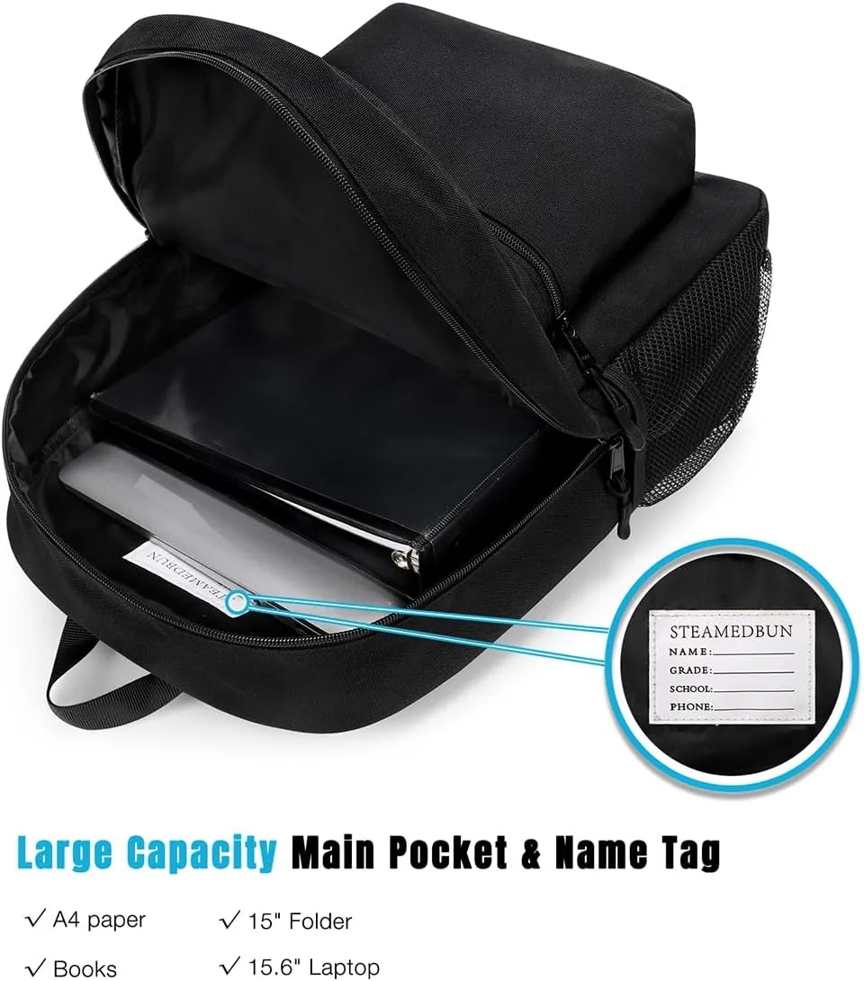 STEAMEDBUN Black Backpack for School,Teens Boys Backpack for Elementary School Bag