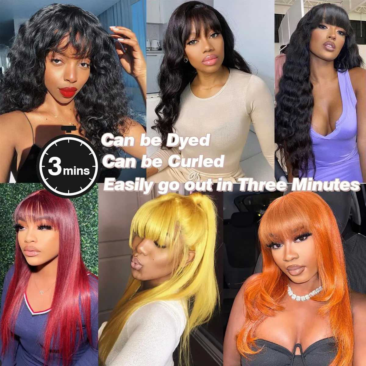 Straight 2x4 Lace Front Wigs Human Hair Wigs with Bangs 180% Density Glueless Human Hair Wigs for Black Women Glueless Wig with Bangs 100% Brazilian Virgin Human Hair Middle Part 24 Inch