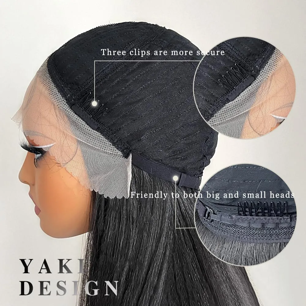 Straight Lace Front Wig Pre-Plucked with Baby Hair Natural Black Color Glueless Wig for Women 26 Inch Long Straight Synthetic Lace Front Wig