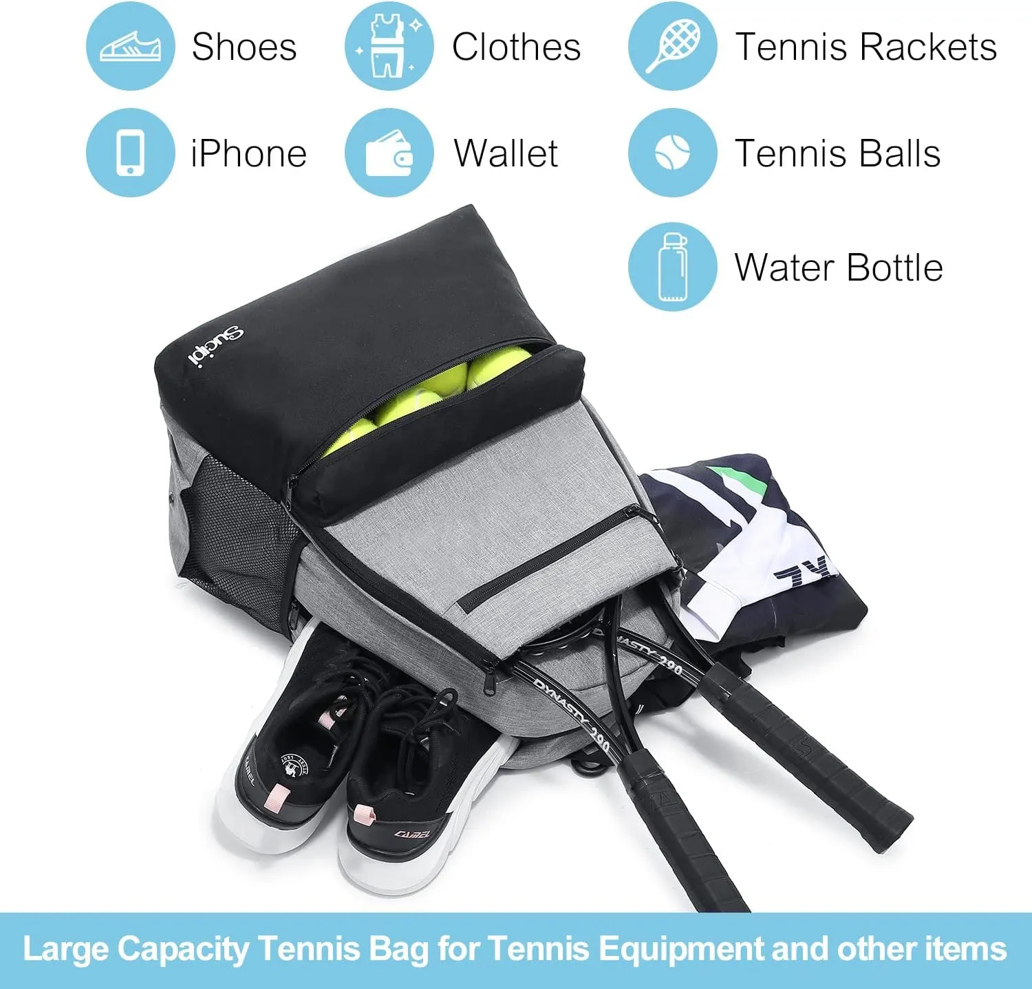 Sucipi Tennis Bag Professional Tennis Backpack for Men and Women Racket Bags Holds 2 Rackets with Ventilated Shoe Compartment