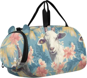 Summer Tropical Goat Duffel Gym Bags with Shoes Compartment Lightweight Weekender Overnight Range Bag for Beach Swim Bags Pool Sports